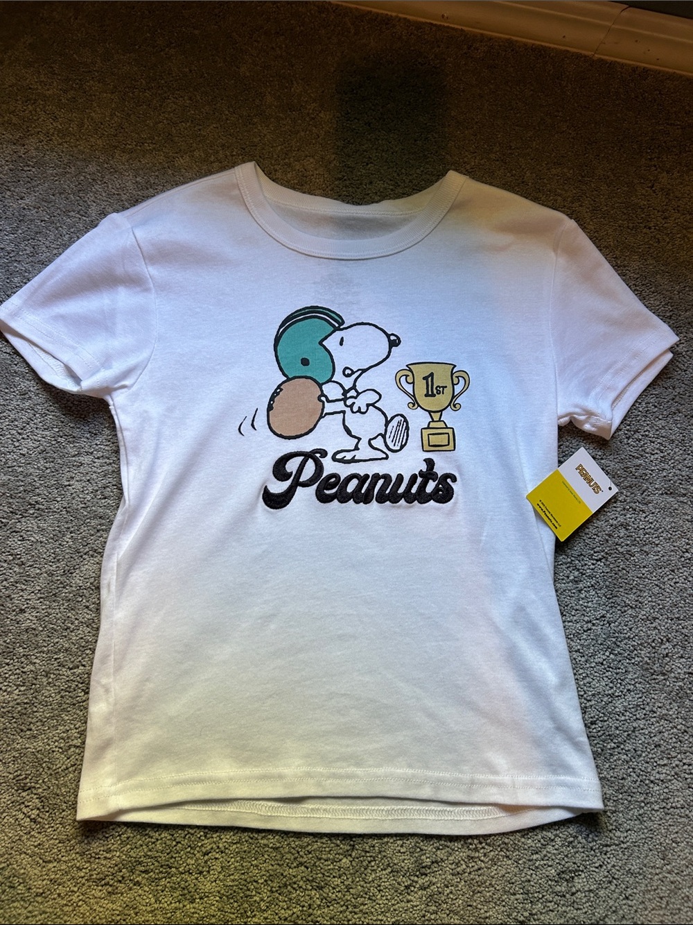 Peanuts White Kids Tee with Snoopy Football Graphic